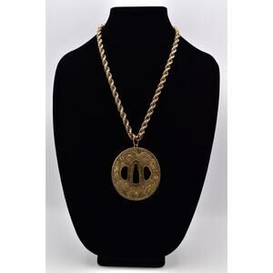 Alva Museum Japanese Carnation Symbol Pendant Tsuba Antiqued Signed 1970s BinBD